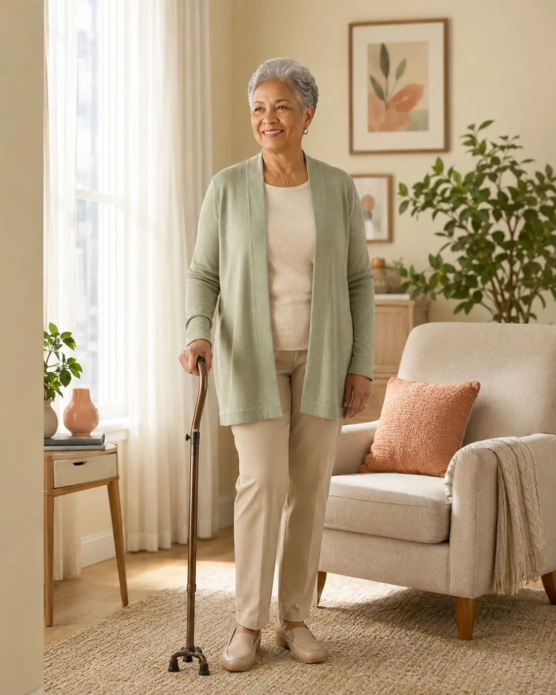 Older adult enjoying a comfortable and independent daily routine at home