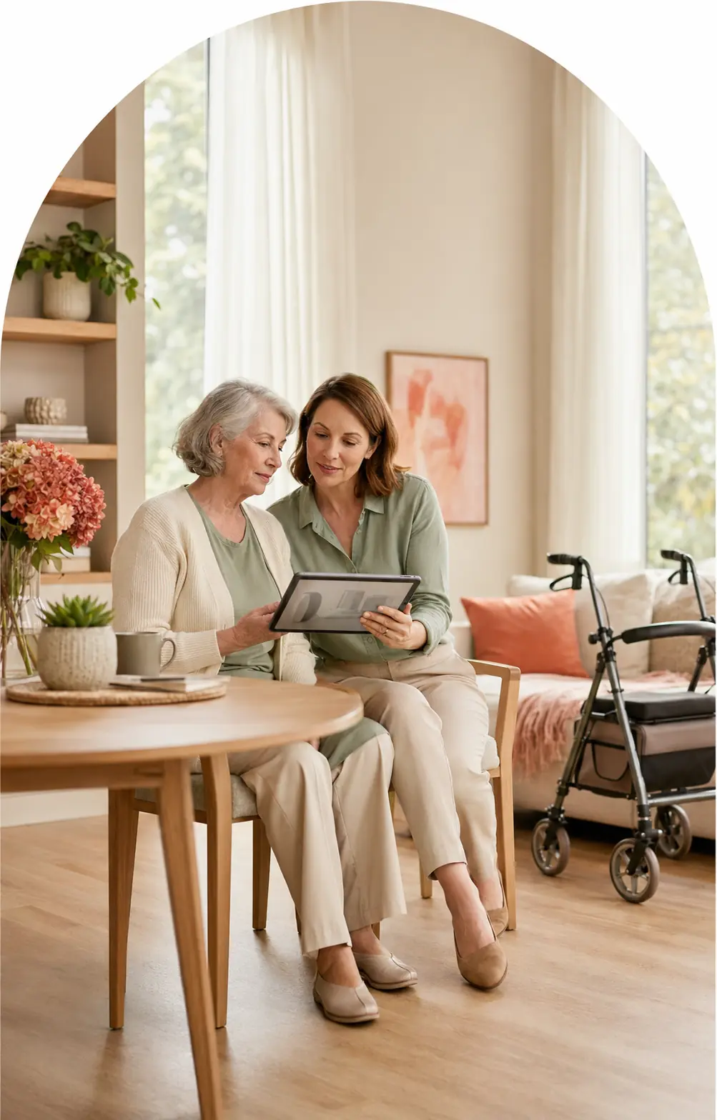 Older couple comfortably discussing their everyday equipment needs at home
